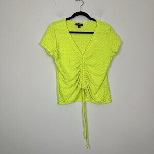 Rouge Collection Woman’s Yellow Short Sleeve Textured Front Ruched Top Size 2X